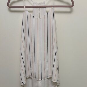 Pink and black Striped Sleeveless Top - White